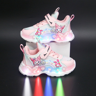 晋江库洛米女童鞋带灯酷洛米运动鞋网面亮晶晶2025早秋透气跑步鞋