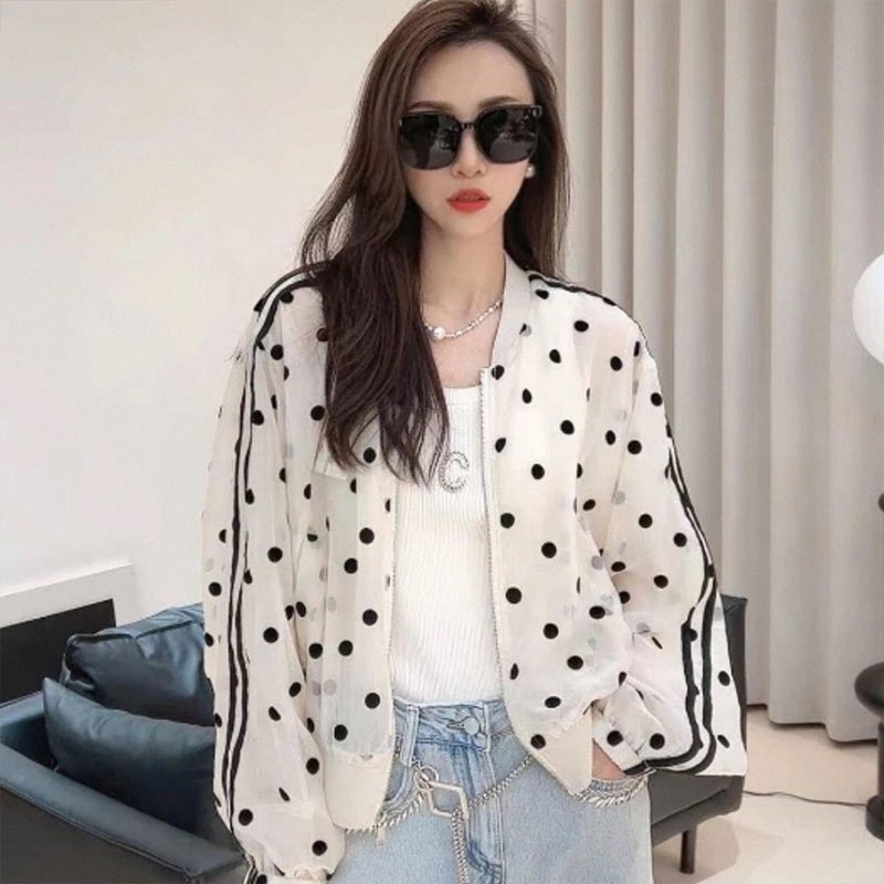 波点冰丝防晒衣女夏季新款欧货户外轻薄两条杠运动开衫棒球服外套
