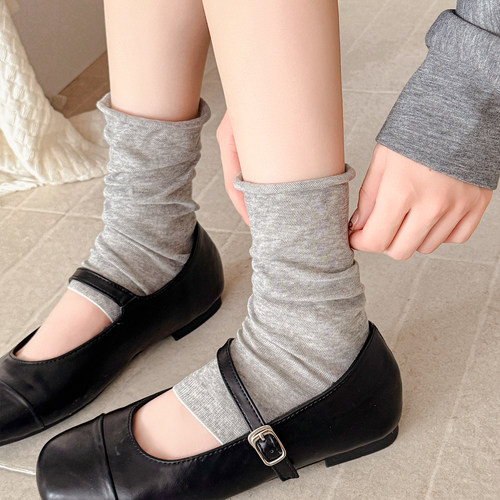 灰色卷边短筒踩脚堆堆袜套袜子女