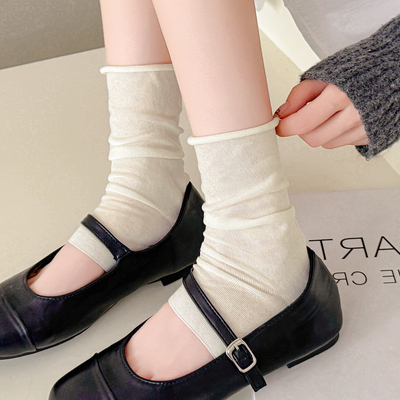 白色卷边袜套袜子女夏季超薄短袜