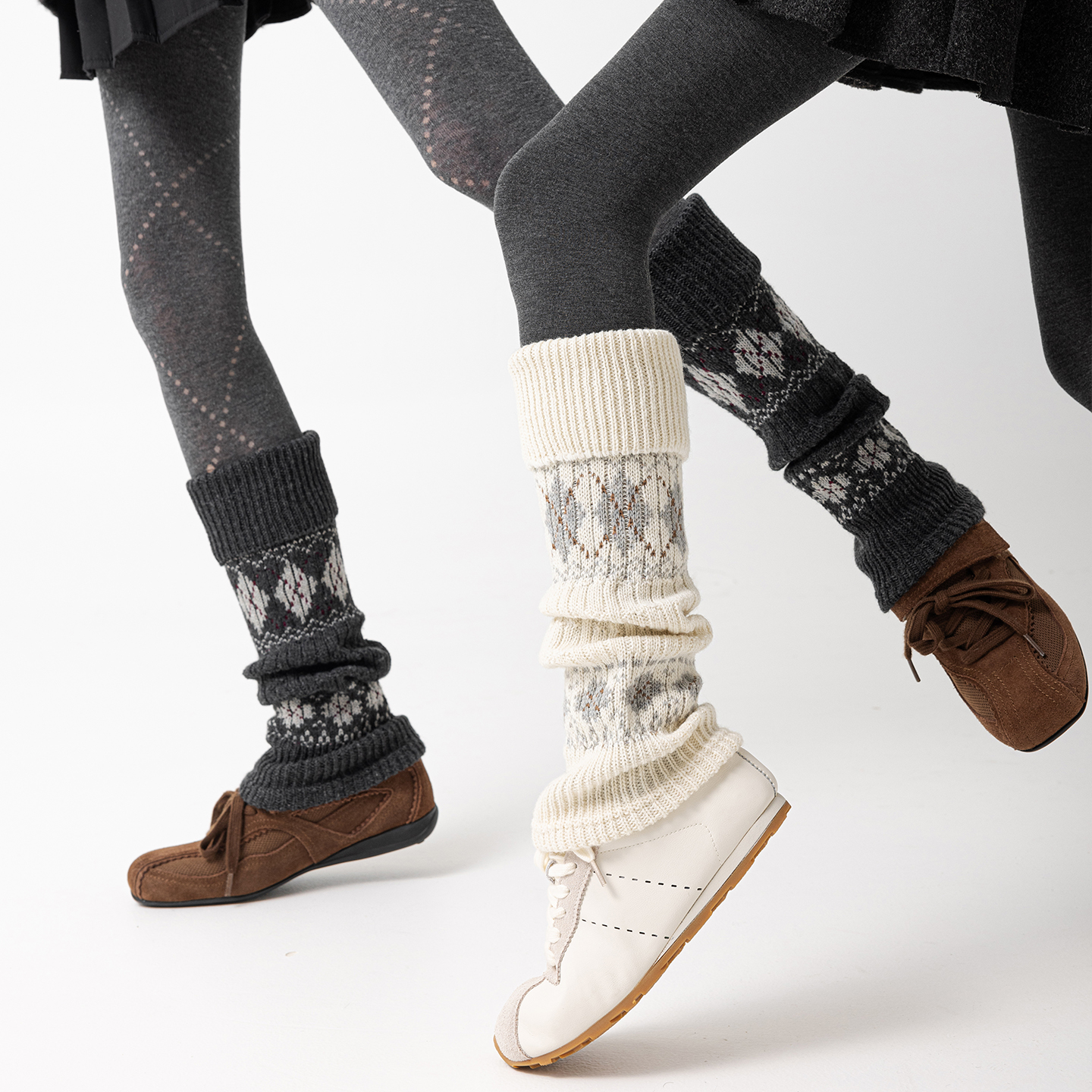 费尔岛袜套袜子女保暖菱格小腿袜