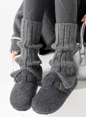 灰色羊毛袜套袜子女秋冬加厚保暖Jk针织小腿套y2k配雪地靴堆堆袜