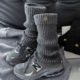 金属标翻边袜套羊毛点子纱袜子女冬季韩国东大门老板娘同款堆堆袜