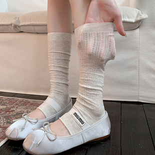 芭蕾风袜子女中筒袜夏季 网眼透气半掌小腿袜踩脚白色堆堆袜套 薄款