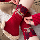 本命年红袜子女纯棉中筒袜2026年马年新款 新年情侣结婚长筒堆堆袜