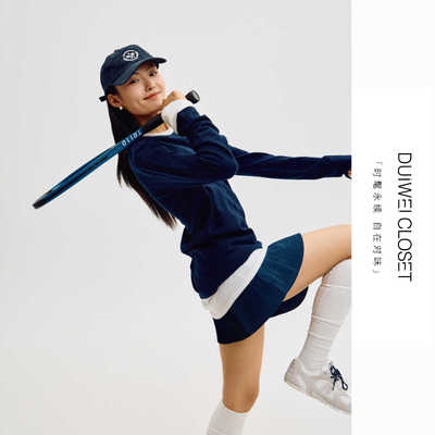 DUIWEI多功能口袋深蓝色锦纶双面磨毛风琴网球裙