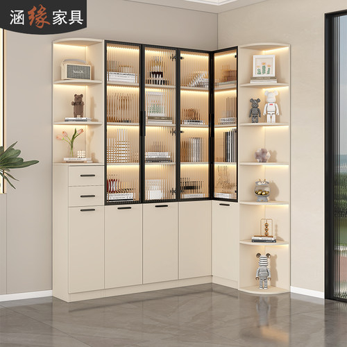 奶油风转角书柜展示柜