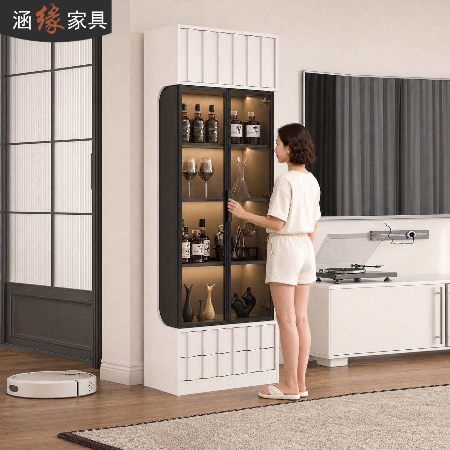 涵缘实木酒柜客厅靠墙玻璃展示柜