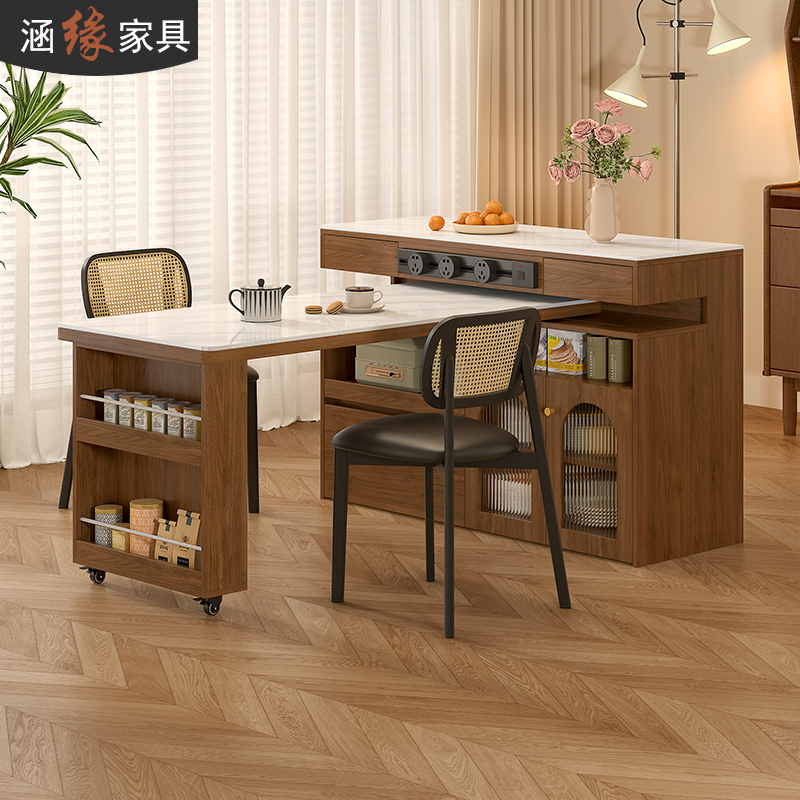 可伸缩岛台餐桌一体吧台餐边柜