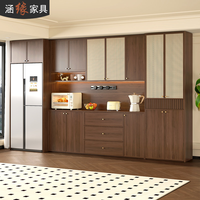 中古风餐边柜一体靠墙高柜嵌入式冰箱柜厨房橱柜客厅储物柜7G397