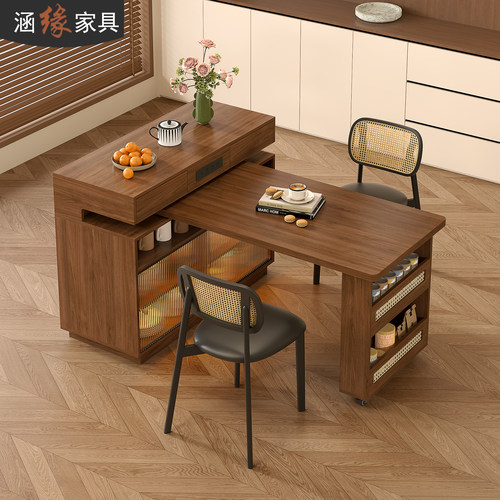 旋转岛台餐桌一体厨房吧台桌