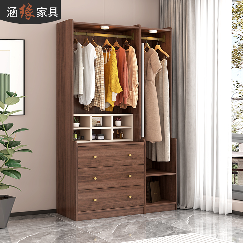 现代简约衣柜家用卧室衣帽架落地挂衣置物架一体开放式储物柜7A33
