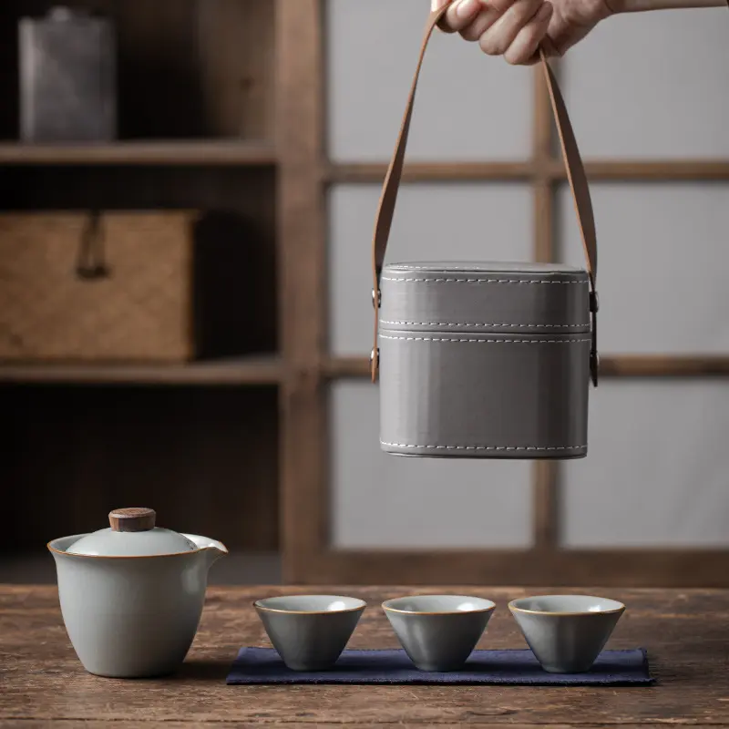 汝窑旅行茶具套装快客杯车载户外式功夫茶具泡茶壶礼盒装商务