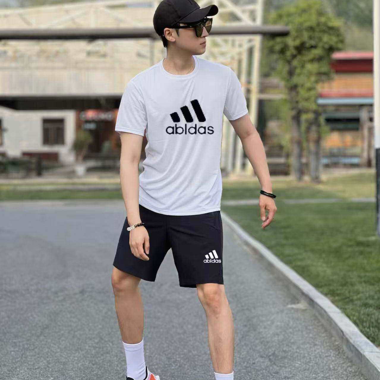 运动三叶草男士夏季纯棉短袖套装运动套装
