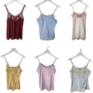 古着vintage复古日系真丝桑蚕丝纯色蕾丝性感睡衣内搭吊带背心12