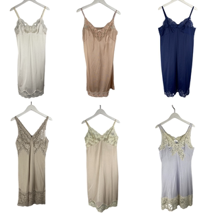 古着vintage复古日系真丝桑蚕丝丝绸纯色蕾丝性感睡衣吊带裙子066