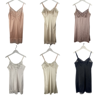 古着vintage复古日系真丝桑蚕丝丝绸纯色蕾丝性感睡衣吊带裙子043