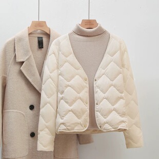 2025冬季 羽绒内胆女深V领打底大衣伴侣内搭轻薄保暖短羽绒服 新款