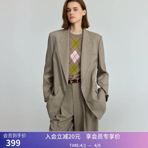 菁英西装LILY秋新款女装复古老钱风戗驳领廓形高级感西服外套