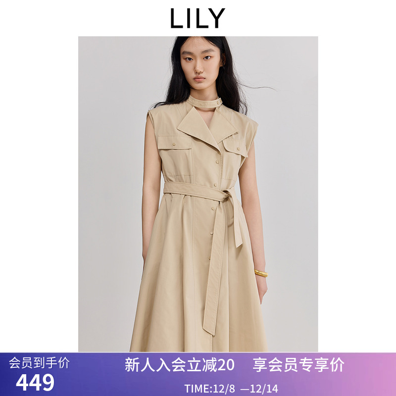 【商场同款】LILY2025夏新款女装设计感V领腰带收腰外套式连衣裙