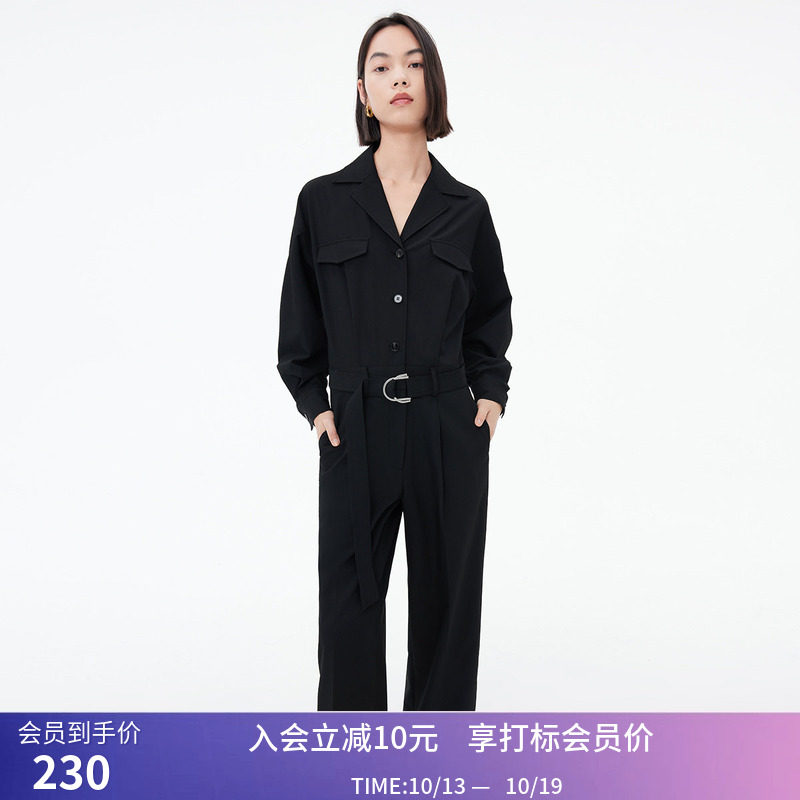LILY秋新款女装都市通勤款复古显瘦高腰西装直筒工装连体裤女