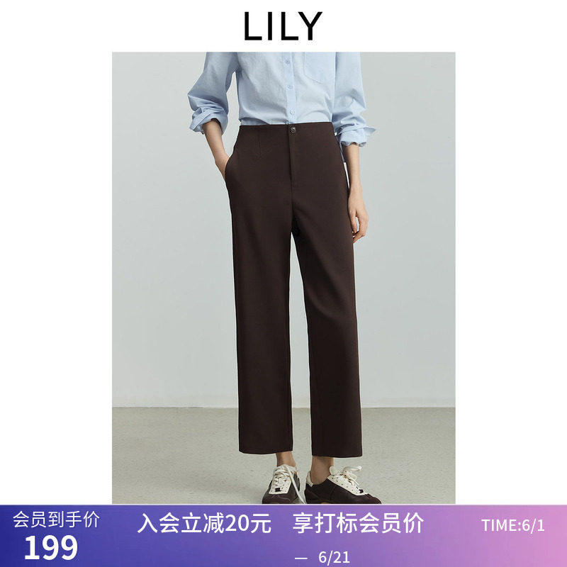 菁英系列LILY秋新款女装复古老钱风休闲通勤直筒微锥裤西裤