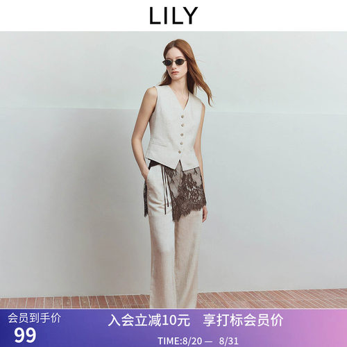 LILY2026夏新款女装法式蕾丝钩花休闲气质通勤百搭系带式屁帘裙帘