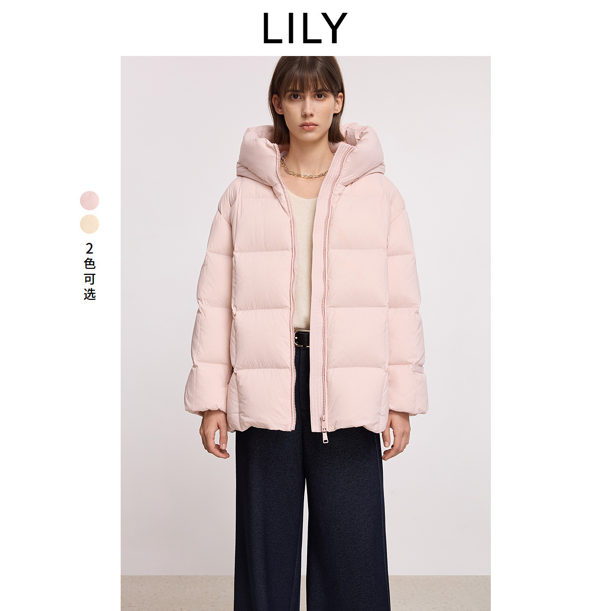 【来了就好】LILY2025冬款蓬松连帽宽松通勤纯色泡芙羽绒服外套女