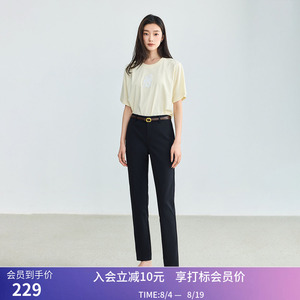 LILY2026夏新款简约显瘦高腰九分修身百搭通勤铅笔裤休闲小黑裤女