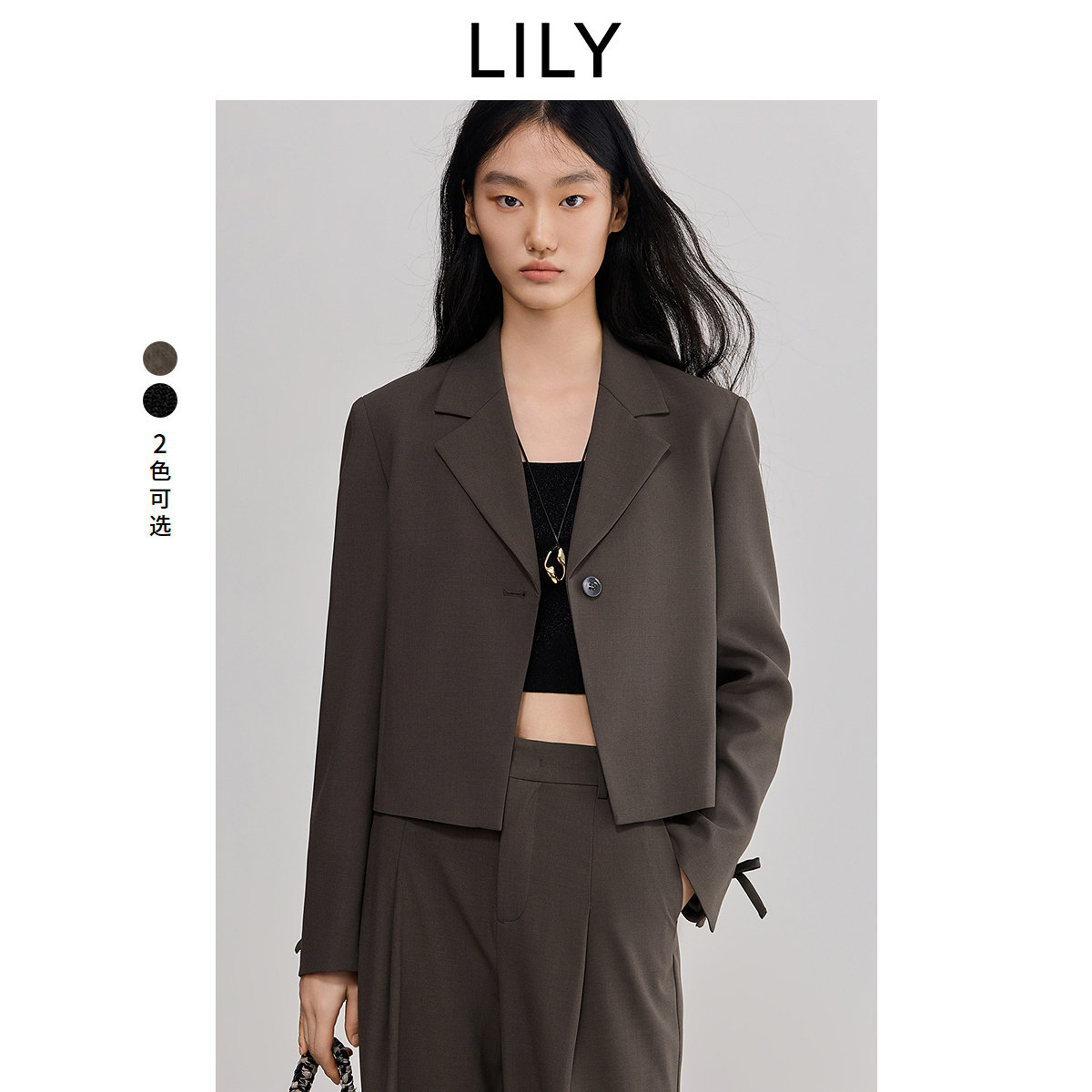 【商场同款】LILY春新款女装设计感时髦休闲通勤西装外套短款