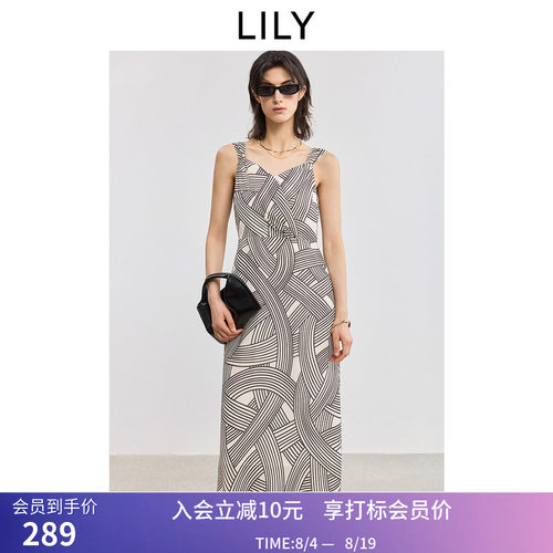 【商场同款】LILY夏新款女装莱赛尔亚麻复古设计感休闲连衣裙