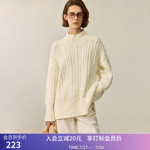 LILY冬新款女装经典立体粗针麻花肌理感半高领毛衣针织衫女款
