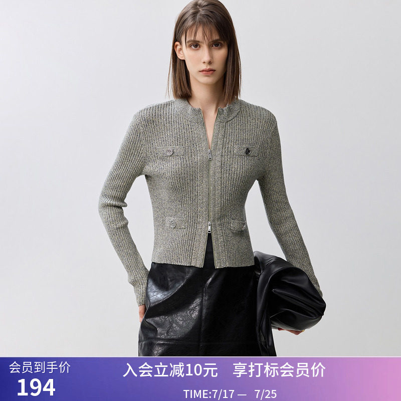 【商场同款】LILY秋新款复古老钱风双拉链半高领全棉开衫女款