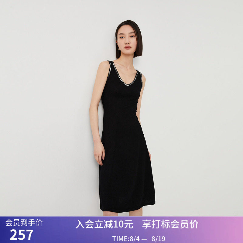 【商场同款】LILY春新款女装气质优雅通勤款无袖连衣裙小黑裙