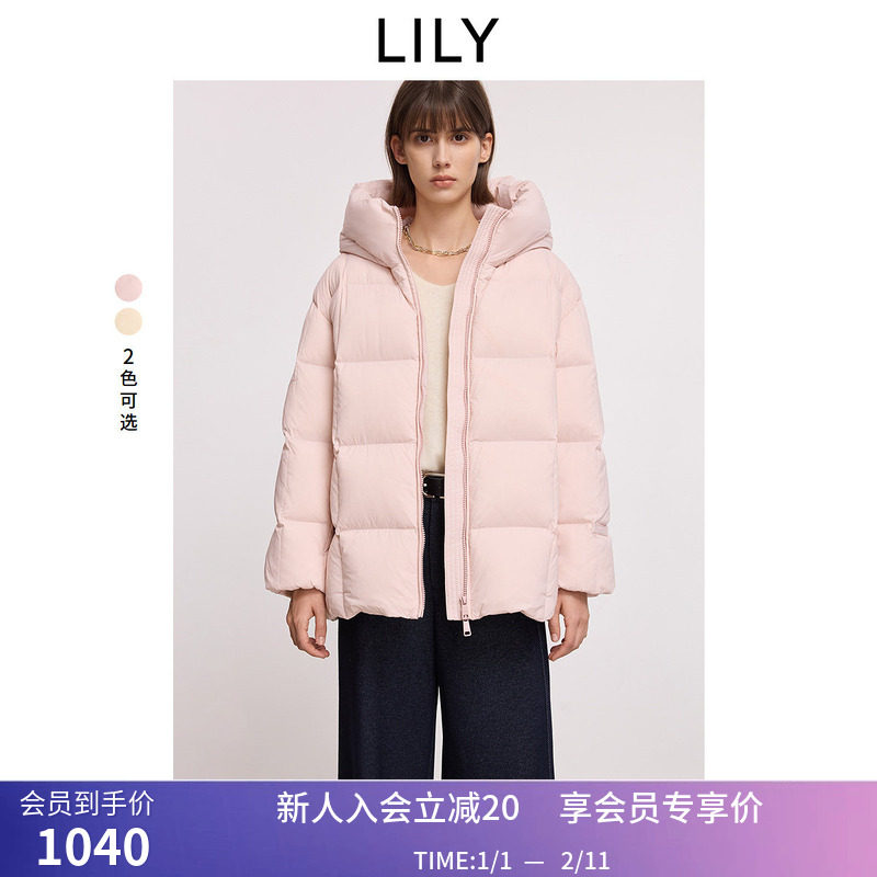 三防鹅绒服LILY2025冬新款蓬松连帽宽松通勤纯色泡芙羽绒服外套女,女装/女士精品,羽绒服,淘宝优惠券,粉丝福利购,淘宝优惠卷