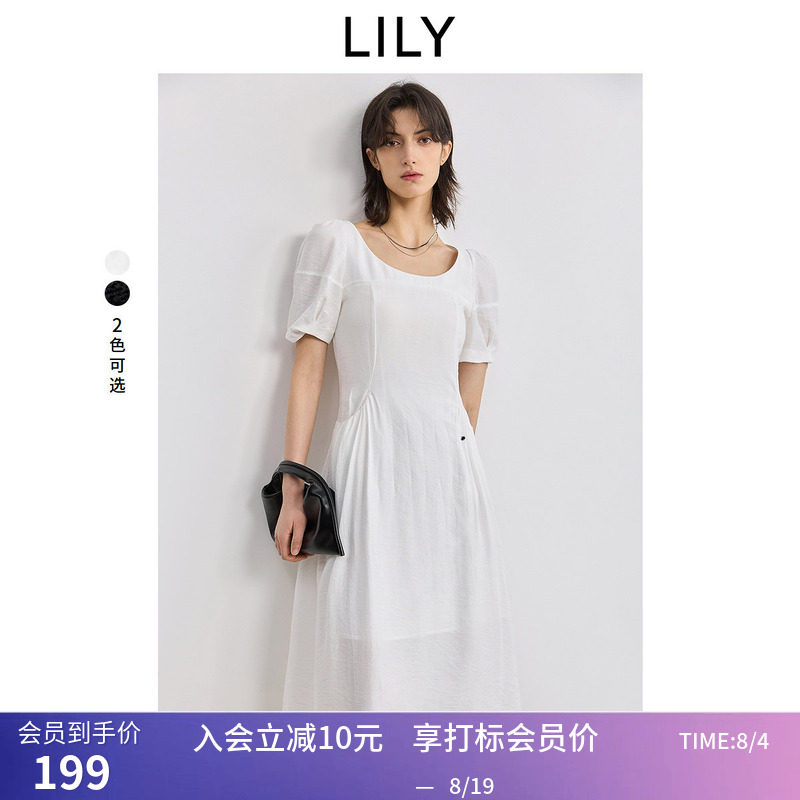 【商场同款】LILY夏新款女装复古法式量感宽松休闲收腰连衣裙