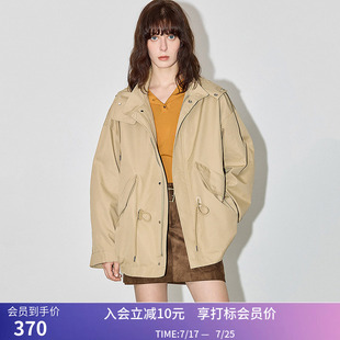 【商场同款】LILY秋新款经典休闲一手长廓形双层高领连帽风衣