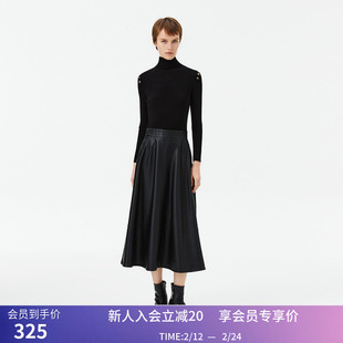 【商场同款】LILY冬新款女装设计感假两件PU皮连衣裙小黑裙女