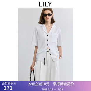 LILY夏新款女装简约落肩宽松休闲西装领百搭职业通勤衬衫外套