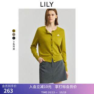 兔绒羊毛混纺LILY秋新款老钱精致休闲通勤针织开衫外套女短款
