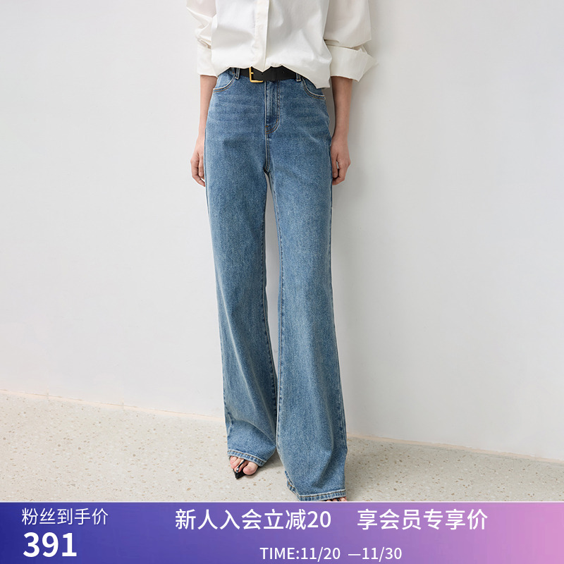 【商场同款】LILY2024秋新款复古丹宁怀旧感水洗中腰喇叭裤牛仔裤