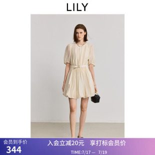 气球裙LILY夏新款法式垂感插肩灯笼袖腰带短袖蓬蓬裙连衣裙女