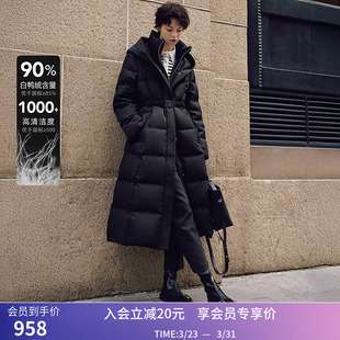 女装 LILY冬新款 轻奢立领连帽收腰通勤90鸭绒羽绒服 X系列