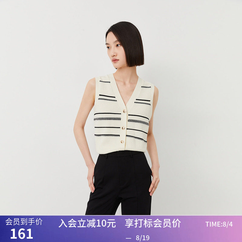 【商场同款】LILY春新款女装复古条纹撞色针织马甲背心上衣女