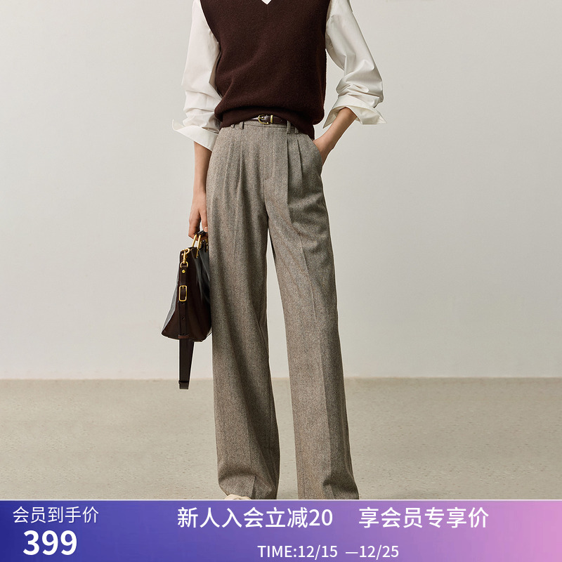 LILY秋新款女装含绵羊毛直腿显瘦OL通勤套装西装裤女款阔腿裤