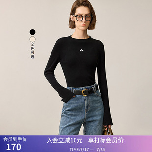 LILY冬新款女装极简风刺绣修身显瘦云感衫针织衫内搭女款打底