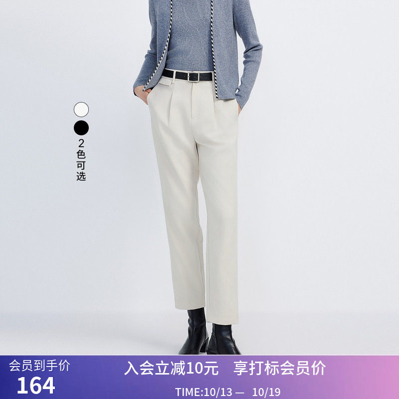 LILY春新款女装商务通勤设计感不对称显瘦高腰九分西装休闲裤