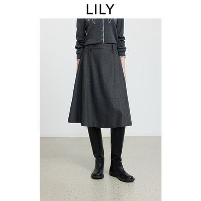 【大粒儿粉丝专享】LILY格雷系橡筋腰休闲气质通勤加厚灰色半身裙
