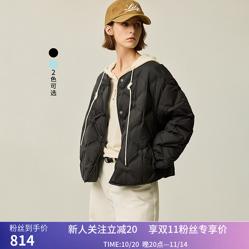 【商场同款】LILY2024冬新款女装新中式盘扣无领90鹅绒羽绒服女款