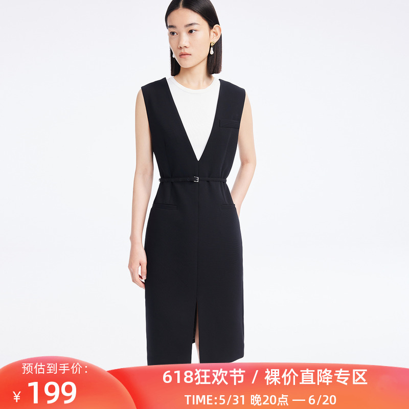 【商场同款】LILY2022夏新款女装时尚优雅V领洋气两件套连衣裙女